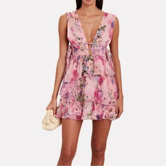 Rococo Sand x Free People Accordian Pleated Tiered Floral Side-Tie Chiffon New - Picture 9 of 14